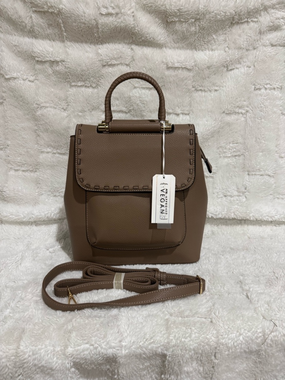 Chic Vegan Mini Backpack Purse – Brown, Adjustable Strap”